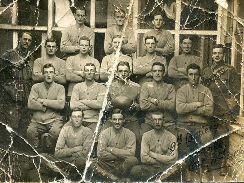 Before — creased 1916 group photograph