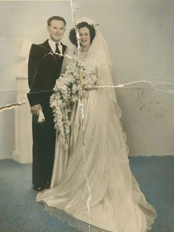 Before — torn wedding photo